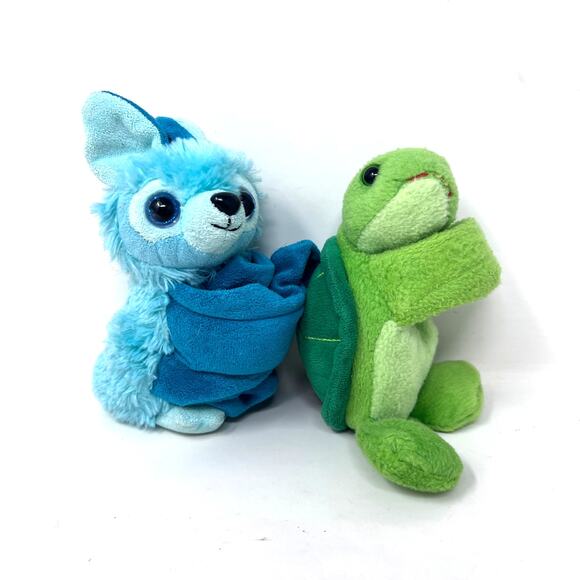 Wild Republic Wrist Huggers Turtle Blue Bat Plush Set of 2 Slap Bracelet - Picture 1 of 9